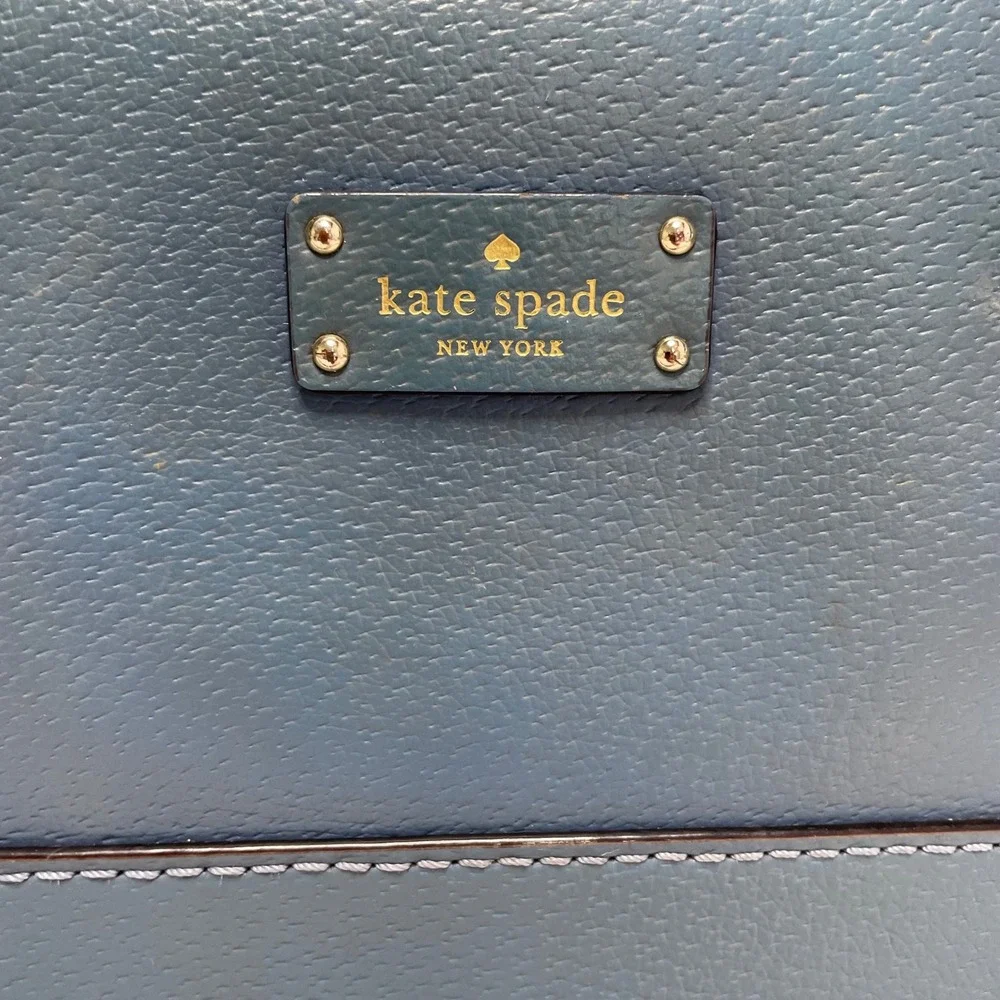 Kate Spade New York Blue Pebbled Leather Satchel Crossbody Bag Gold Hardware